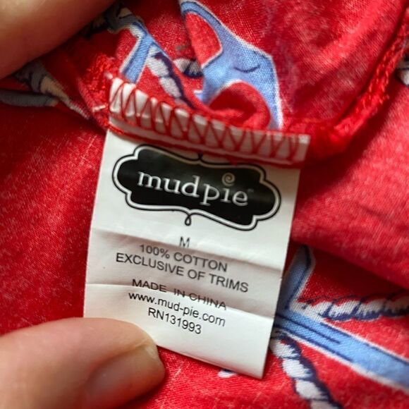 Mud Pie Dress Anchor Nautical Lightweight Thin Red White Blue Women’s Sz Medium - Picture 7 of 7